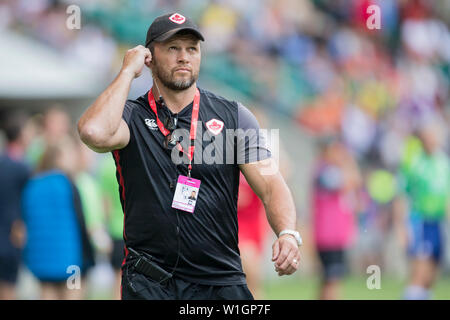 London, Großbritannien. 25 Mai, 2019. Das vorletzte Turnier der HSBC World Rugby Sevens Serie am 25. und 26. Mai 2019 in London (GB). Trainer Henry Paul (Kanada). Credit: Jürgen Kessler/dpa/Alamy leben Nachrichten Stockfoto