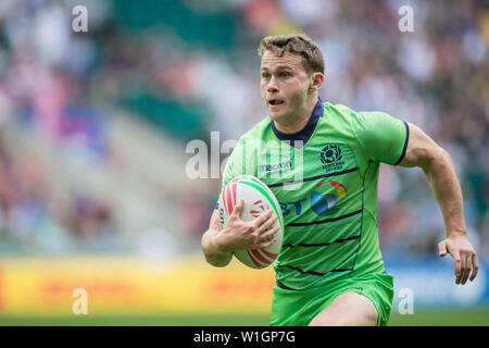 London, Großbritannien. 25 Mai, 2019. Das vorletzte Turnier der HSBC World Rugby Sevens Serie am 25. und 26. Mai 2019 in London (GB). Max McFarland (Schottland, 11). Credit: Jürgen Kessler/dpa/Alamy leben Nachrichten Stockfoto