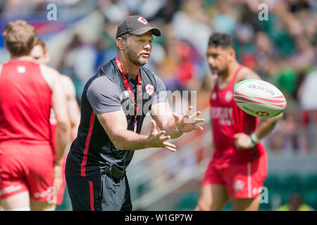 London, Großbritannien. 25 Mai, 2019. Das vorletzte Turnier der HSBC World Rugby Sevens Serie am 25. und 26. Mai 2019 in London (GB). Trainer Henry Paul (Kanada). Credit: Jürgen Kessler/dpa/Alamy leben Nachrichten Stockfoto