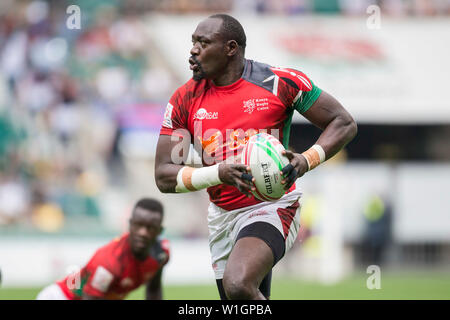 London, Großbritannien. 25 Mai, 2019. Das vorletzte Turnier der HSBC World Rugby Sevens Serie am 25. und 26. Mai 2019 in London (GB). Daniel Sikuta (Kenia, 2). Credit: Jürgen Kessler/dpa/Alamy leben Nachrichten Stockfoto