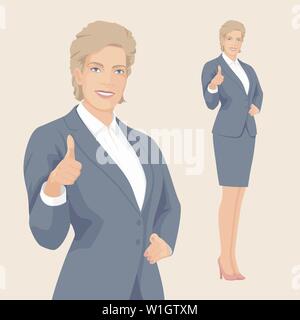 Völker. Ziemlich Business Frau lächelnd. Wie Hand unterzeichnen. Erfolgreiche Menschen. Elegante Business Frauen. Erwachsene Person. Vector Illustration. Stock Vektor