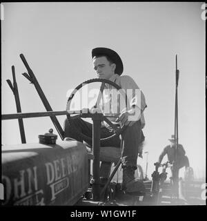 Monterey County, Kalifornien. Die ländliche Jugend. Mechanisierung; die landwirtschaftlichen Mitarbeiter. Am Steuer eines Betrieb - alle Traktor Stockfoto