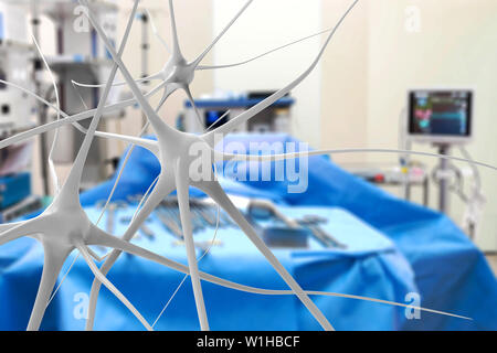 Künstliche Intelligenz in smart Healthcare Hospital Technologie Konzept. AI biomedizinische Algorithmus und maschinelles Lernen erkennen Gehirn Stammzellen Neuronen. Stockfoto