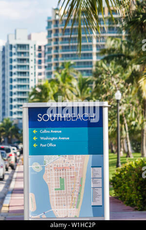 Miami Beach Florida, Ocean Drive, South Beach, Schild, Lage, Richtung, Besucherinformationen, Straßenkarte, Branding-Kampagne, FL091008058 Stockfoto