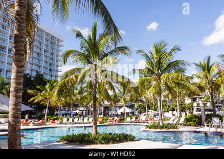 Fort Ft. Lauderdale Florida, Hilton Fort Lauderdale Marina, Hotel, Hotels, Kette, Gastfreundschaft, Unterkunft, Swimmingpool, tropisch, Liegestuhl, Sonnenschirm, Schwimmer, Stockfoto