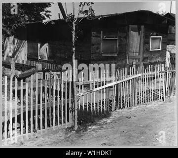 Oildale, Kern County, Kalifornien. Shacktown in Kern County industrial district auf Kern County Wasser. . .; Umfang und Inhalt: Die Bildunterschrift lautet wie folgt: Oildale, Kern County, Kalifornien. Shacktown in Kern County industrial district auf Kern County Wasser Eigentum des Unternehmens, betreut von der Grafschaft. Familien bauten ihre eigenen Hütten hier Aus welchen Materialien sie finden konnten oder zu erwerben. Grundrente ist kostenlos. Stockfoto