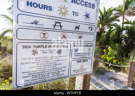 Florida Collier County, Fort Ft. Myers Beach, Golf von Mexiko-Küste, öffentlicher Strand, Parkregeln, Schild, Grafiken, Vorschriften, geschützte Arten, Schildkrötennest, V Stockfoto