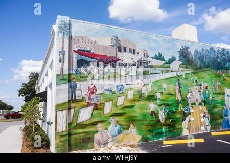 Florida Lake Placid, Hauptstraße, Stadt der Wandmalereien, Gebäude, Wandbild, öffentliche Kunst, Wandmalerei Gesellschaft, Verschönerung, verschönern, Stolz der Gemeinschaft, Erbe, lokale Geschichte, Stockfoto