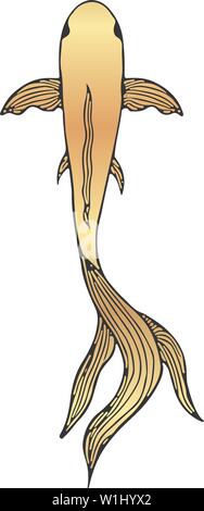 Abstrakte Hand gezeichnet Gold karpfen fisch auf weißem Hintergrund. Hand Koi Fisch gezogen. Japanische Karpfen. Ansicht von oben. Asiatische Umrisse Abbildung. Stock Vektor