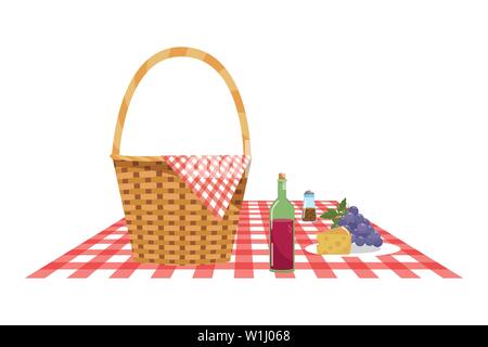 Picknickkorb Design, Essen Sommer Outdoor Freizeitaktivitäten gesunden Frühling Mittag- und Abendessen Thema Vector Illustration Stock Vektor