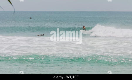 Surfer einer Welle an Rainbow Bay Stockfoto