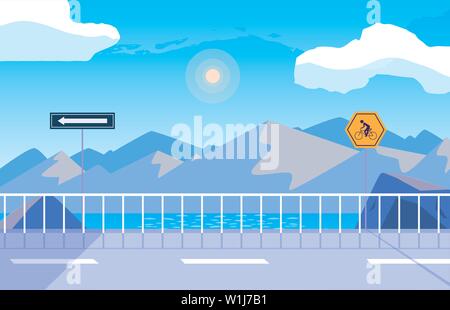 Snowscape Natur Szene mit Beschilderung für Radfahrer Vector Illustration Design Stock Vektor