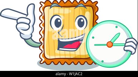 Mit Uhr Lasagne isoliert mit in der Karikatur Stock Vektor