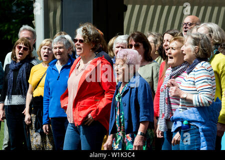 Eine Gemeinschaft Chor an der Leamington Peace Festival, Leamington Spa, Großbritannien singen Stockfoto