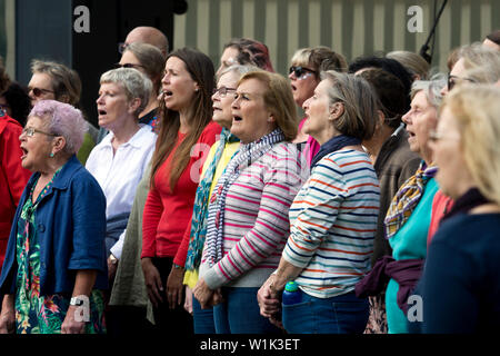 Eine Gemeinschaft Chor an der Leamington Peace Festival, Leamington Spa, Großbritannien singen Stockfoto