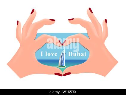 Dubai souvenir Magnet auf weißem Hintergrund, mit der Möglichkeit, den Text zu ändern. Vektor Stock Vektor