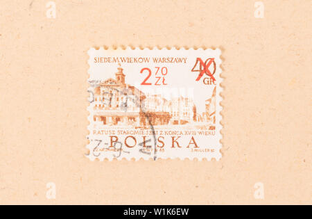 Polen - circa 1970: einen Stempel in Polen gedruckt zeigt ein Bild des Warschaw, circa 1970 Stockfoto