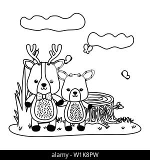 Paar Rentiere und Hirsche Design, Animal cute Zoo life Natur und Fauna Thema Vector Illustration Stock Vektor