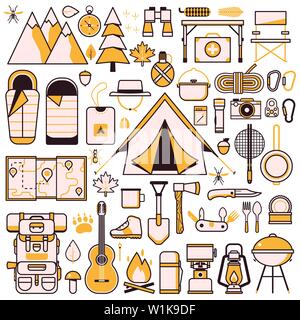 Camping und Wandern Equipment Design Elemente einstellen Stock Vektor