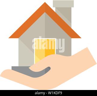 Eigenschaft care Symbol in flachen Farbe Stil. Haus der menschlichen Hand palm Versicherungsschutz Stock Vektor