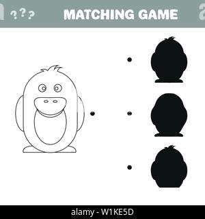 Shadow passenden Spiel für Kinder. Finden Sie die richtigen Schatten. Aktivitäten für Kinder im Vorschulalter mit niedlichen winter Pinguin Stock Vektor