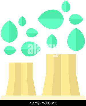 Nukleare Pflanze mit Blättern Symbol in flachen Farbe Stil. Grün gehen, umweltfreundlich Stock Vektor