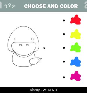 Färbung der Cute Cartoon Ente. Lernspiel für Kinder. Vector Illustration. Stock Vektor