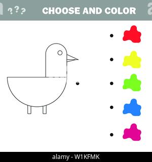Färbung der Cute Cartoon Ente. Lernspiel für Kinder. Vector Illustration. Stock Vektor