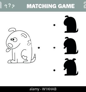 Finden Sie die richtigen Schatten, Bildung Spiel für Kinder-Hund-Vektor Stock Vektor