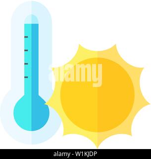 Thermometer Symbol in flachen Farbe Stil. Medizinischen Wissenschaft Temperatur messen, heißes feuchtes sonnigen tropischen Stock Vektor