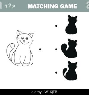 Finden Sie die richtigen Schatten Bild. Lernspiele für Kinder. Cartoon cat-matching-Spiel Stock Vektor