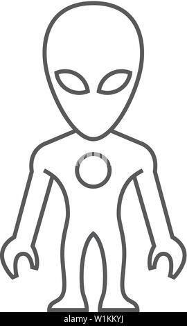 Alien Symbol in dünnen Umrisse Stil. Extraterrestrische, Weltraum, Invader, Humanoiden Stock Vektor