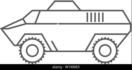 Gepanzertes Fahrzeug Symbol in dünnen Umrisse Stil. Military Army Transportation bullet proof Stock Vektor