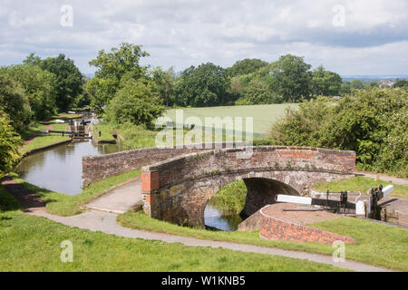 Die tardebigge Flug der Schleusen am Worcester und Birmingham Canal, Worcestershire, England, Großbritannien Stockfoto