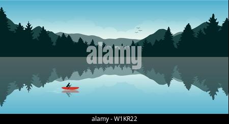 Lonely Kanu Abenteuer mit Red Boat wald landschaft Vektor-illustration EPS 10. Stock Vektor