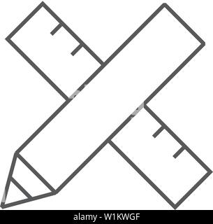 Bleistift und Lineal in dünnen Umrisse Stil. Bildung Geräte messen schreiben Zeichnung Stock Vektor