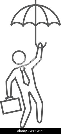 Geschäftsmann Regenschirmsymbol in dünnen Umrisse Stil. Geschäftsleute Herausforderung office Stock Vektor
