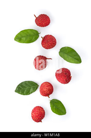 Ansicht von oben Lychee auf weißem Hintergrund Stockfoto