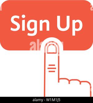 Rot linear Aufdrücken der Finger auf der Taste Anmelden Stock Vektor