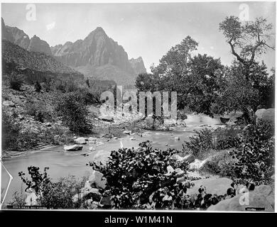 Der Zion Peak, Rio Virgin, Utah. Alte Nr. 92. Der Wächter, der Zion National Park - RT Evans ist dies nicht eine grüne Nummer. Hillers Foto, ist aber eine gute 10 1/2 x 13 1/2 Foto., 1871 - 1878 Stockfoto