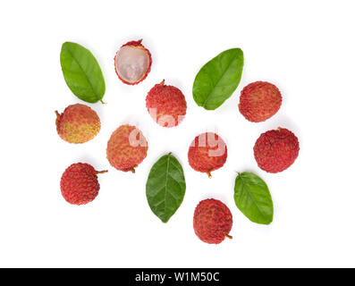 Ansicht von oben Lychee auf weißem Hintergrund Stockfoto