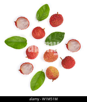 Ansicht von oben Lychee auf weißem Hintergrund Stockfoto