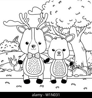 Paar Rentiere und Hirsche Design, Animal cute Zoo life Natur und Fauna Thema Vector Illustration Stock Vektor