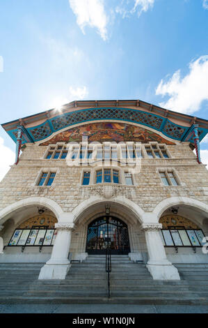 Jugendstil Guild Hall, Le Locle, UNESCO World Heritage Site La Chaux-de-Fonds / Le Locle, Uhrenindustrie Stadtplanung, Kanton Neuenburg, Schweiz Stockfoto