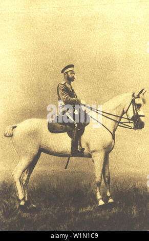 Russischen Kaiser Nikolaus II. auf dem Pferd. Foto des frühen 20. Jahrhunderts. Stockfoto