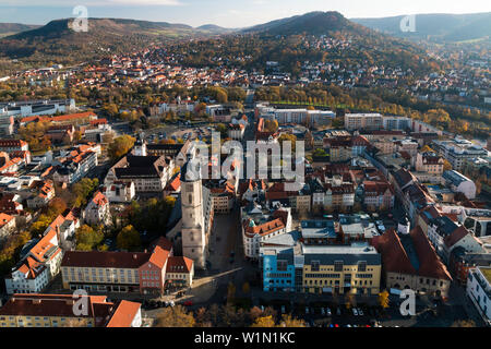 Blick vom Jentower in die Altstadt von Jena mit Kirche St. Michael, Jena, Thüringen, Deutschland, Europa Stockfoto