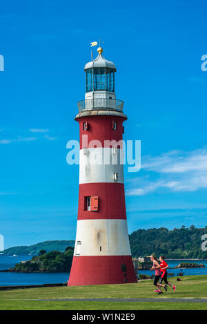 Smeatons Turm Leuchtturm an der Küste von Plymouth an der Südküste von Devon, England Hoe. UK. Stockfoto
