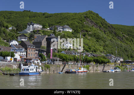 Blick über den Rhein nach Kaub, Oberes Mittelrheintal, Rheinland-Pfalz, Deutschland, Europa Stockfoto