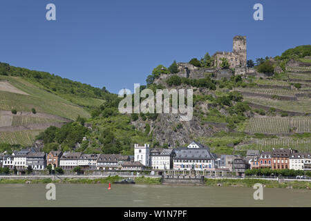 Burg Gutenfels Burg über Kaub und der Rhein, Oberes Mittelrheintal, Rheinland-Pfalz, Deutschland, Europa Stockfoto