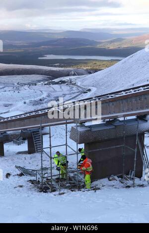 Aviemore, Großbritannien, 3. Juli 2019. Foto vom 26. November 2018. Highlands and Islands Enterprise, das Cairngorm Mountain, hat gesagt, Standseilbahn des Berges wird geschlossen für ein anderes Winter als Reparaturarbeiten nicht bis Frühjahr oder Sommer 2020 durchgeführt werden. Credit: Andrew Smith/Alamy leben Nachrichten Stockfoto